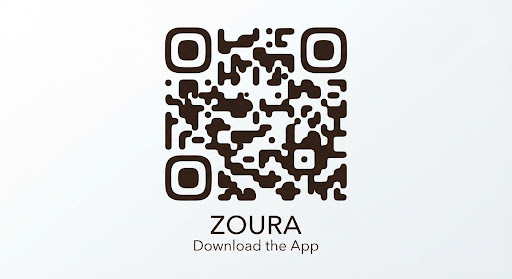 QR code linking to the ZOURA app download page