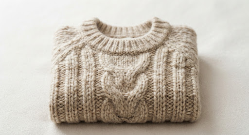 Oat-coloured chunky knit sweater